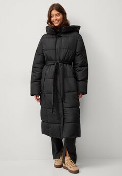 Long Belted Puffer with Hood