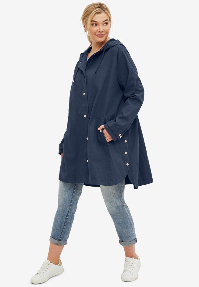 Hooded Twill A-Line Jacket, NAVY, hi-res image number 0