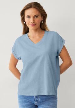 V-neck Tee With Rolled Cuffs