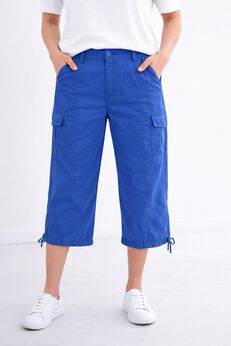 Mid-Rise Stretch Cotton Cargo Capris