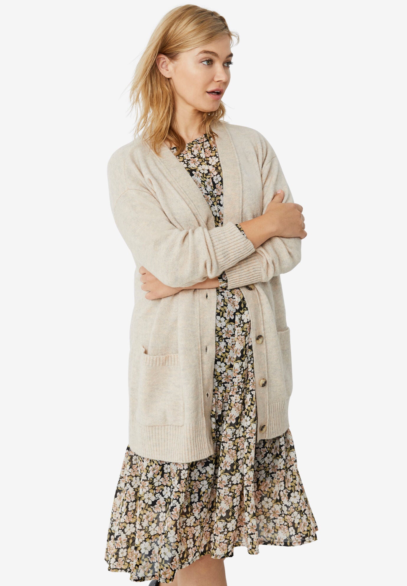 Two-Piece Midi Dress Set with Sheer Layered Shirt Overlay main image 0