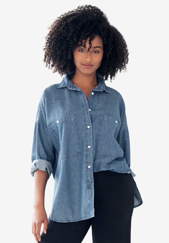 Women's Denim Shirts, Oversized & Button-Down