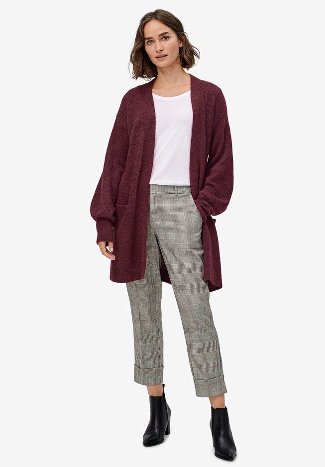 Blouson Sleeve Open Cardigan, DEEP WINE MARLED, hi-res image number 0