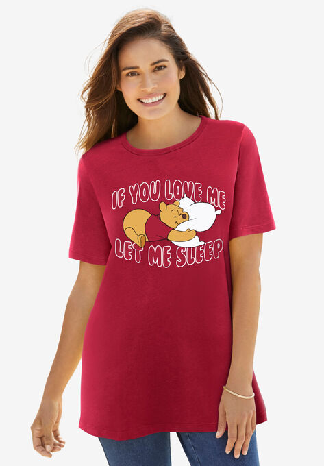Disney Women's Short Sleeve Crew Tee Red Winnie the Pooh Let Me Sleep, CLASSIC RED POOH, hi-res image number null
