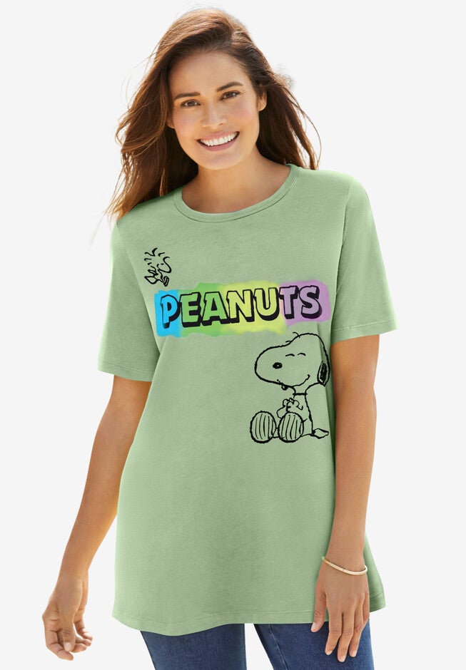 Peanuts Short Sleeve Crew Tee Sage Snoopy Woodstock, SAGE SNOOPY WOODSTOCK, hi-res image number null