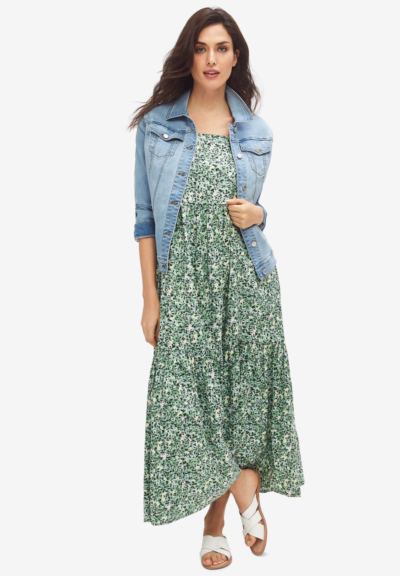 100% Cotton A-Line Women Maxi Dress With Two Tie Belts