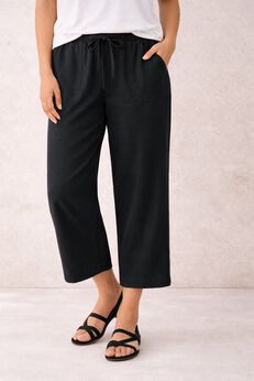 Linen-Blend Drawstring Elastic Waist Relaxed Fit Capris