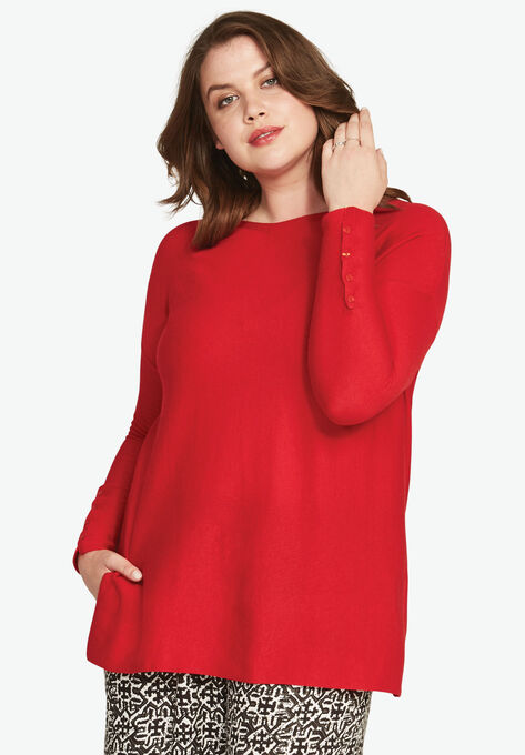 Boatneck Sweater Tunic, POPPY RED, hi-res image number null
