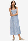 Spaghetti Strap Tiered Midi Dress, WHITE BLUE CLOUD PRINT, hi-res image number null