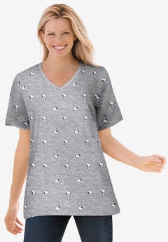 Peanuts Short Sleeve V-neck Snoopy Tee