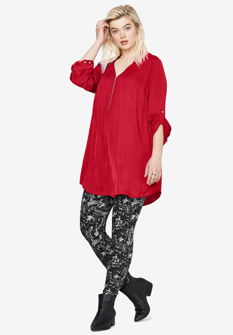 Zip-front sateen tunic, CLASSIC RED, hi-res image number null