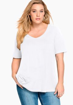 Stretch Knit V-neck Short Sleeve Tunic