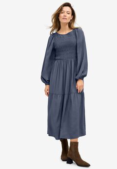 Smocked Bodice Tiered Midi Dress