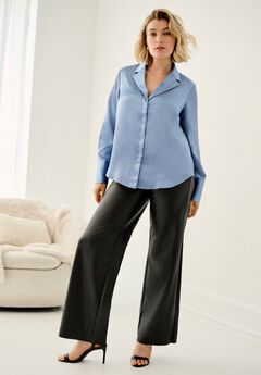 Metallic Satin Button-Down Blouse