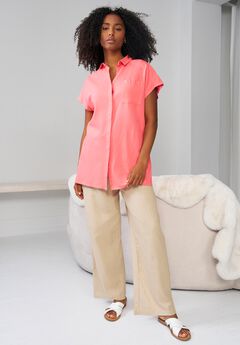 Linen-Blend Button Front Tunic