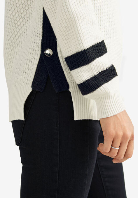 Side Stripe Mockneck Sweater, , alternate image number null