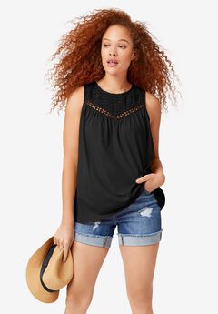 100% Cotton Crochet Scoop Neck A-Line Tank