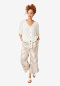 Gingham Back Elastic Wide Leg Crop Pants
