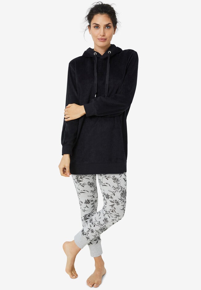 Hooded Fleece Lounge Tunic, BLACK, hi-res image number null