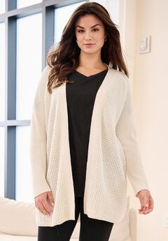 Open Front Waffle Cardigan