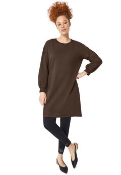 French Terry Blouson Sleeve Sweatshirt Tunic Dress