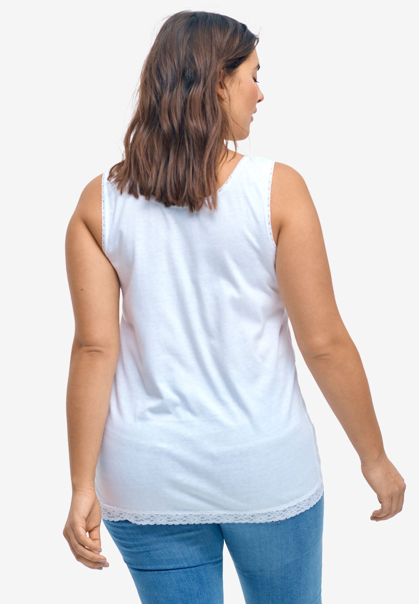 Lace Trim Tank, WHITE, on-hover image number 1