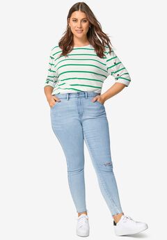 Striped Button Sleeve Tee