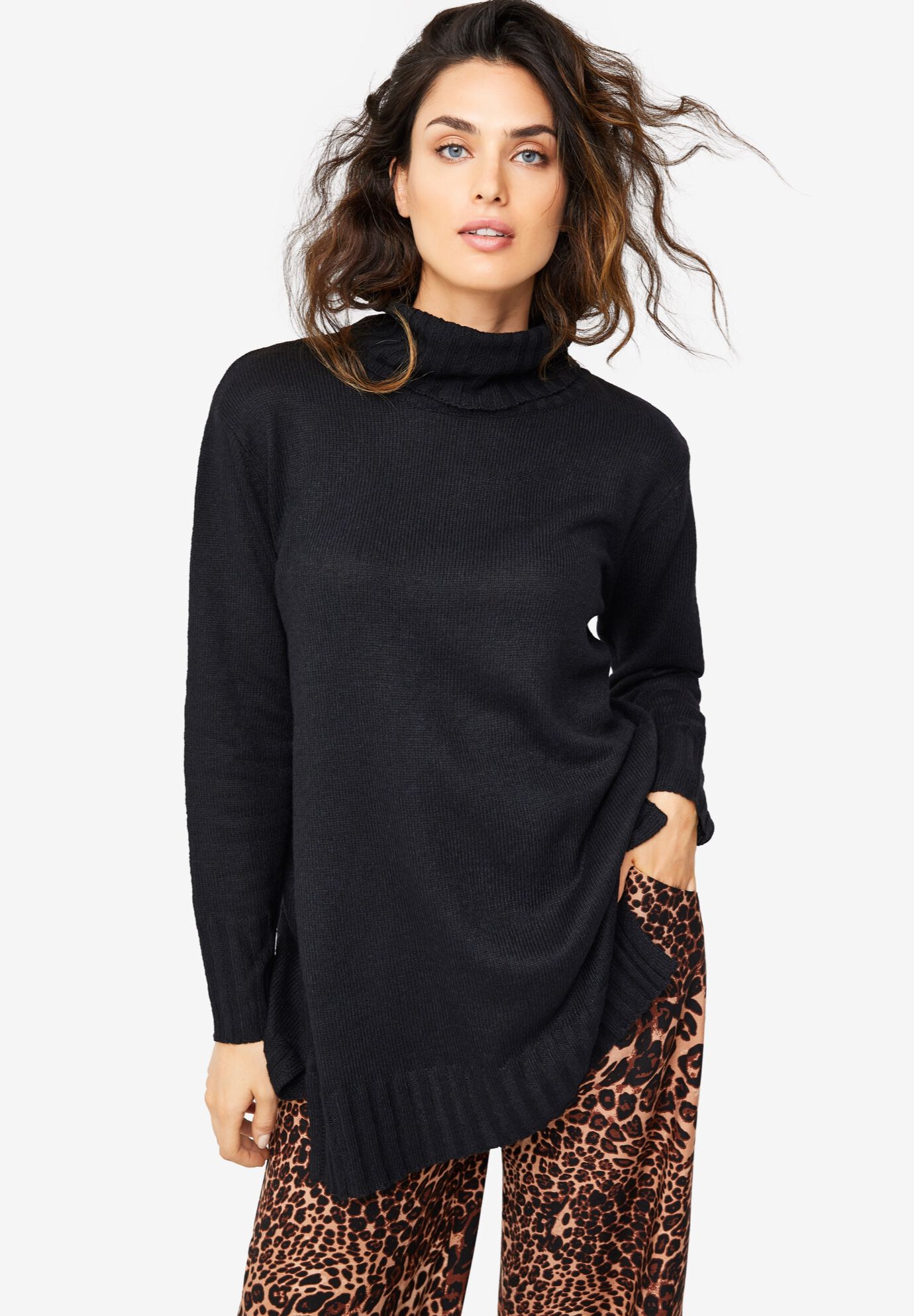 Ribbed Turtleneck Tunic Sweater | Woman 