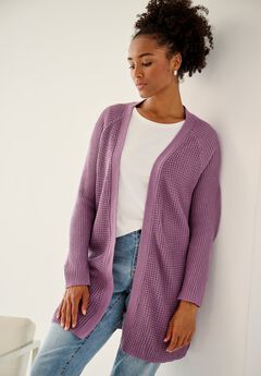 Open Front Waffle Cardigan