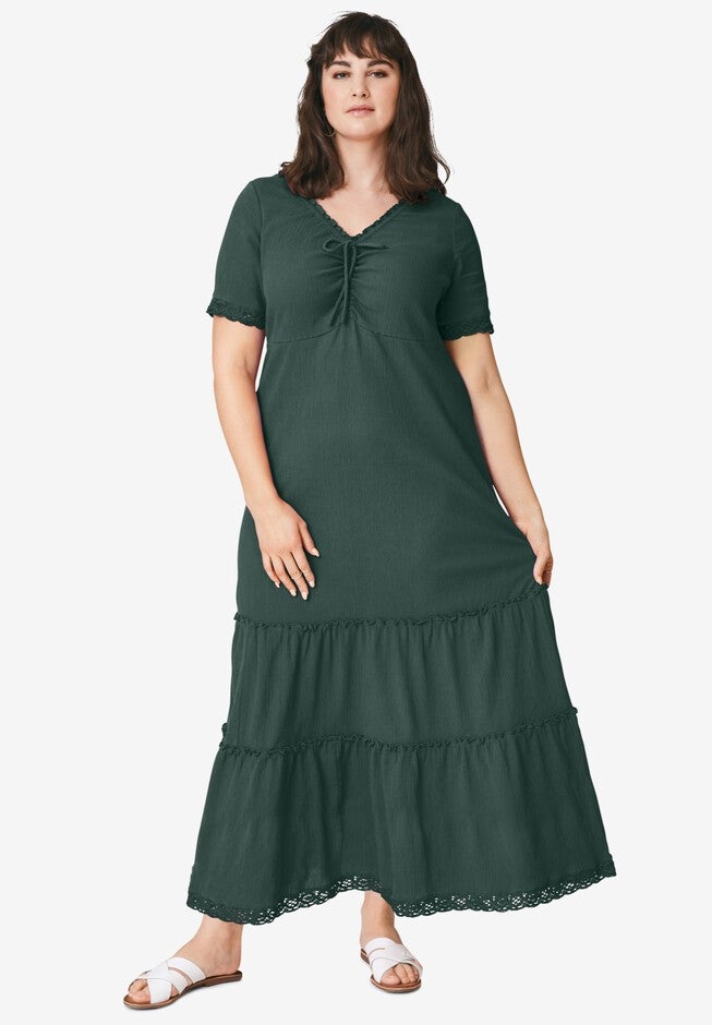Gauze Maxi Dress, DEEP EMERALD, hi-res image number null
