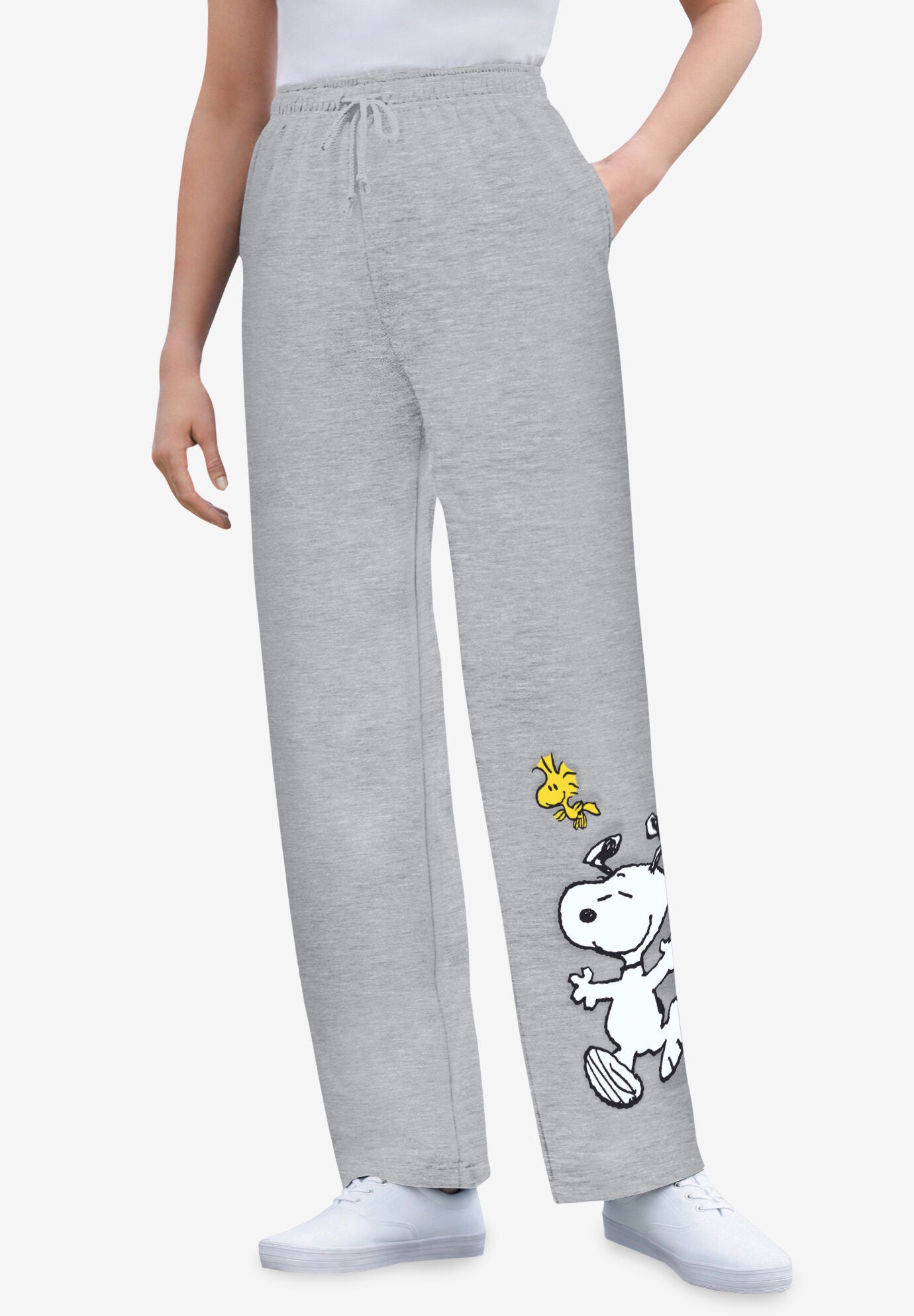 Peanuts Heather Grey Snoopy Woodstock Fleece Sweatpants Woman Within