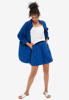 Linen-Blend Elastic Waist Shorts