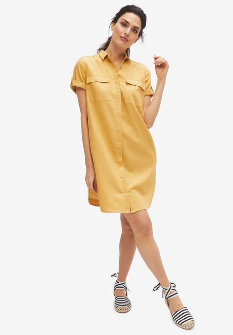 Button Front Linen Shirtdress, HONEY SPICE, hi-res image number null