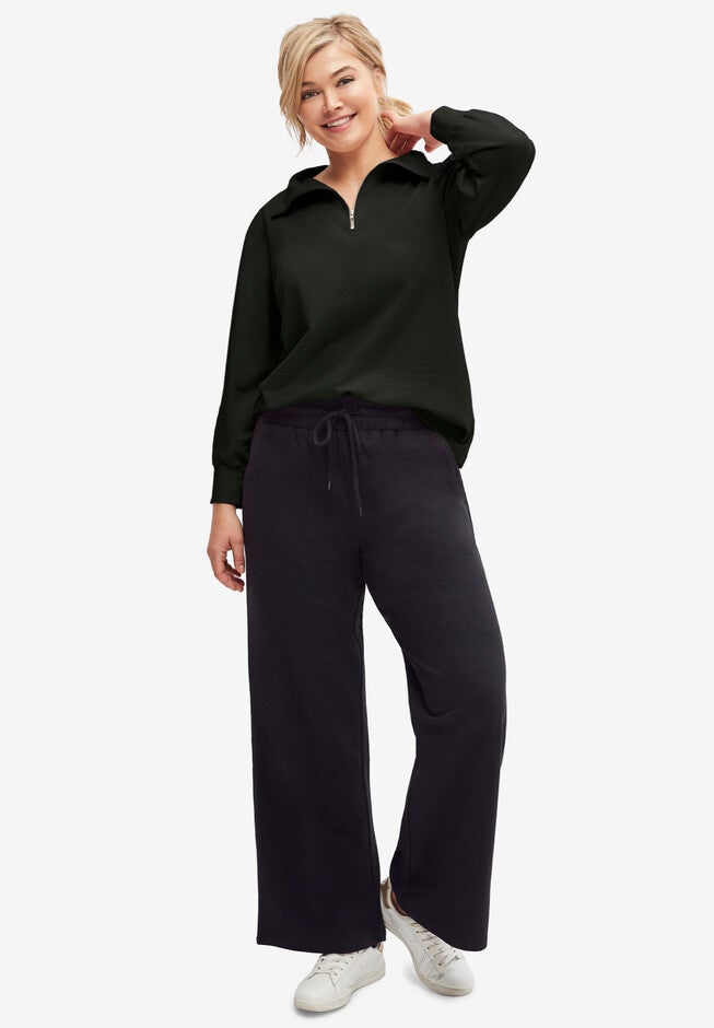Zip-Collar Sweatshirt with Blouson Sleeves, BLACK, hi-res image number null