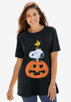 Peanuts Short Sleeve Crewneck Tee Black Pumpkin Snoopy