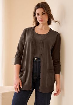 V-Neck Button-Front 100% Cotton Boyfriend Cardigan