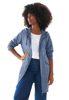 French Terry Zip-Front Hoodie With Zip Pockets