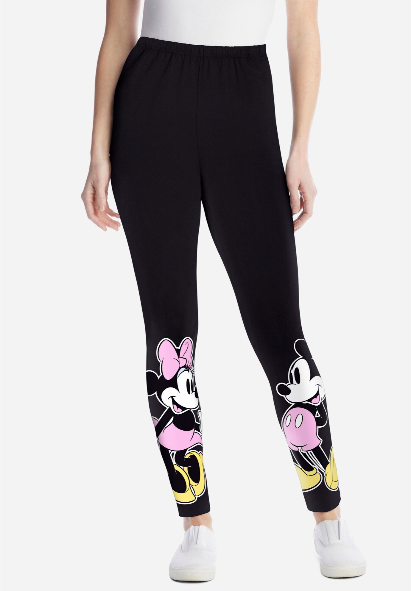 Disney Women's Black Leggings Mickey Mouse and Minnie Mouse Placed