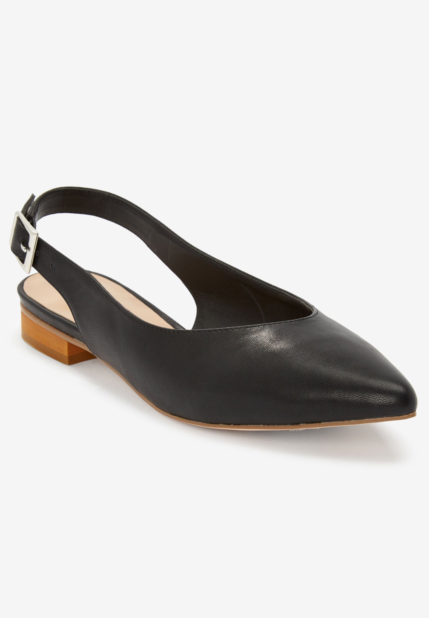 Slingback Flats with Low Block Heel Black