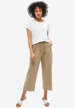 Linen-Blend Drawstring Capris