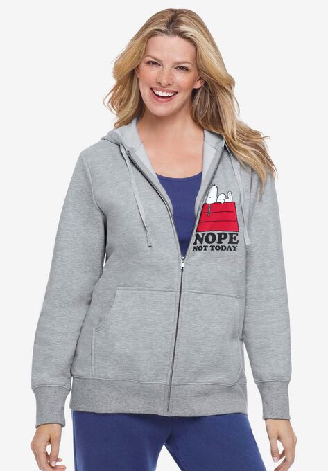 Peanuts Women's Zip Up Fleece Hoodie Snoopy on House | Woman Within