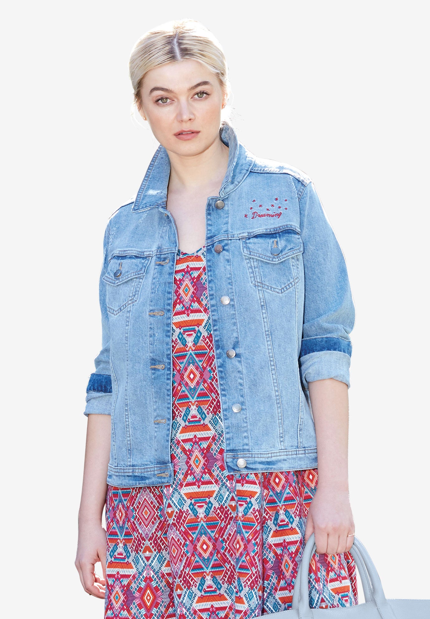 plus size distressed denim jacket