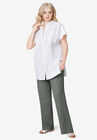 Linen Blend Drawstring Pants, OLIVE GREY, hi-res image number null