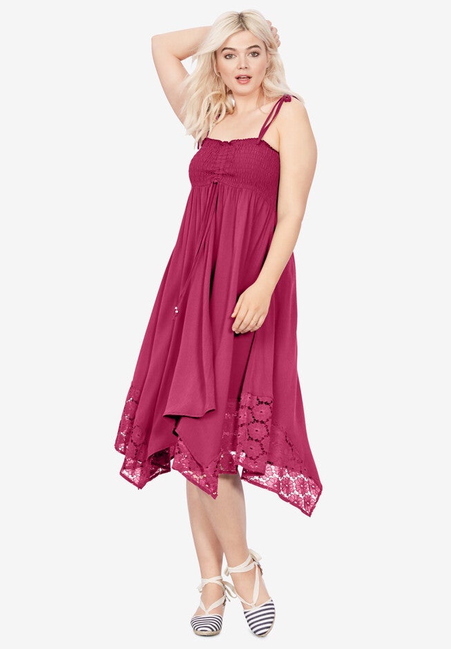 Handkerchief Hem Dress, BERRY RED, hi-res image number null