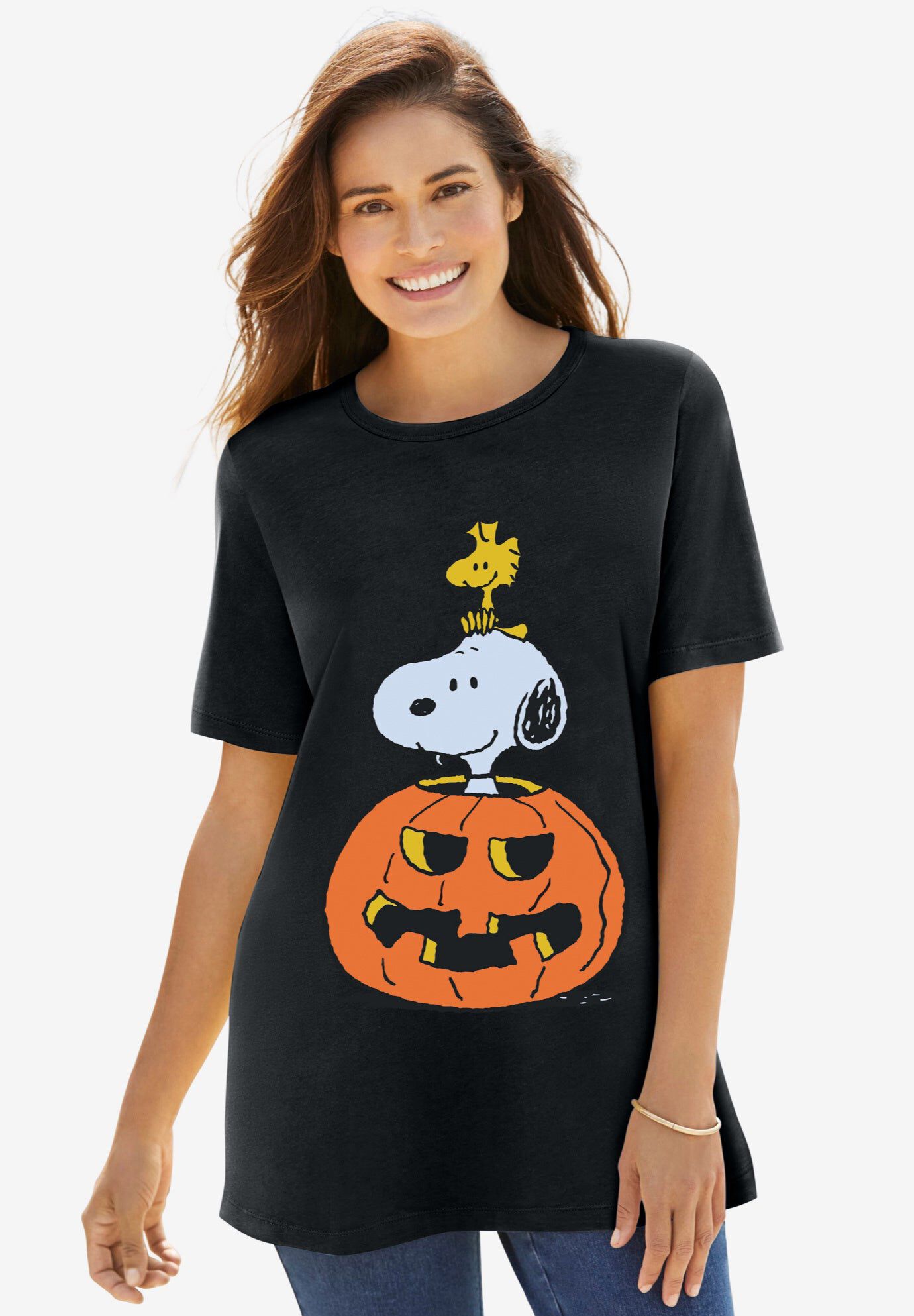 Peanuts Short Sleeve Crewneck Tee Black Pumpkin Snoopy, BLACK PUMPKIN SNOOPY, hi-res image number 0