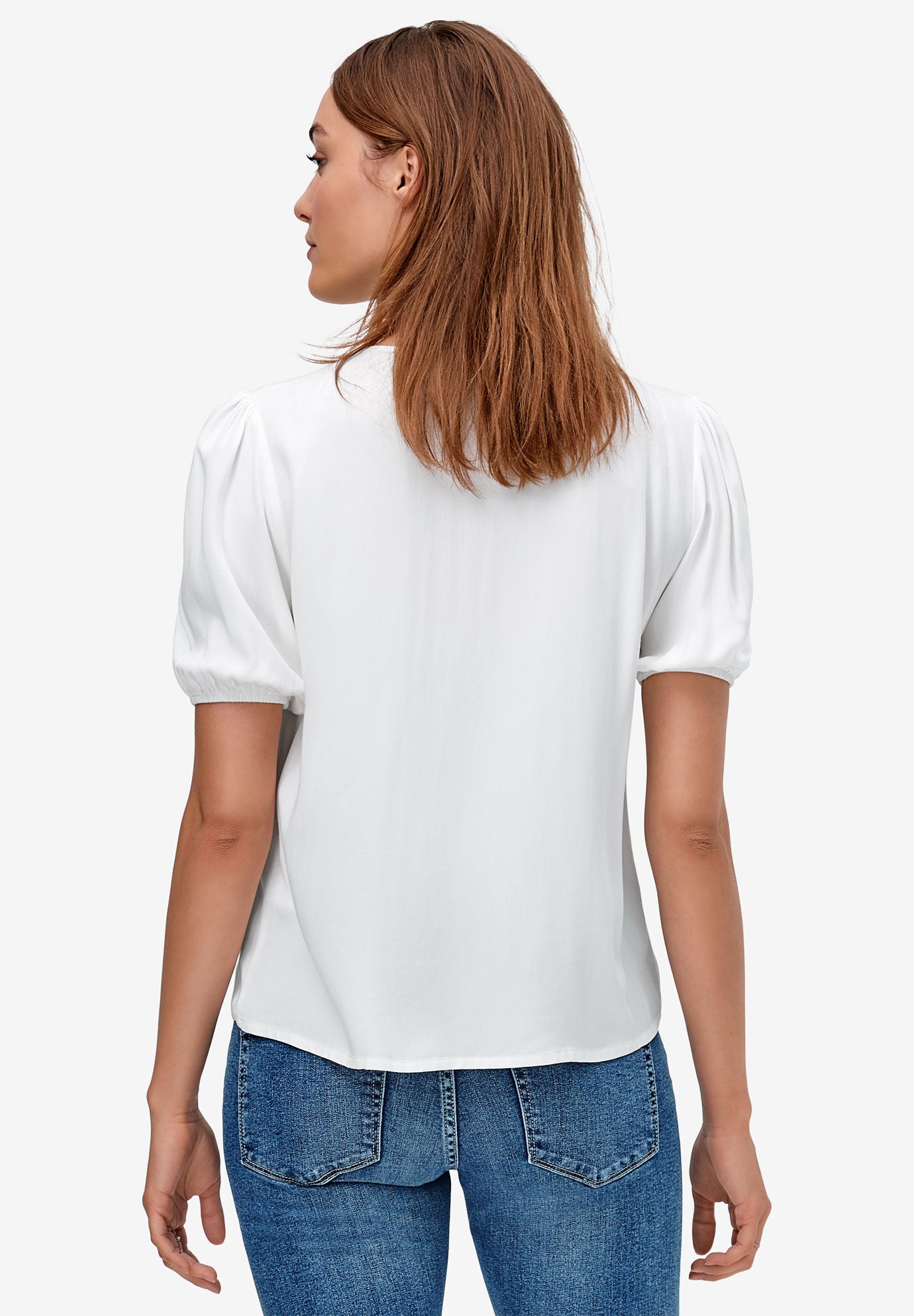 Contrast Button-Front Blouse, WHITE, on-hover image number 1