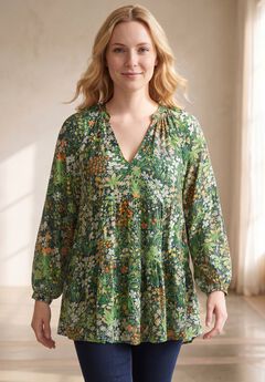 Tiered Tunic With Notch V-Neck
