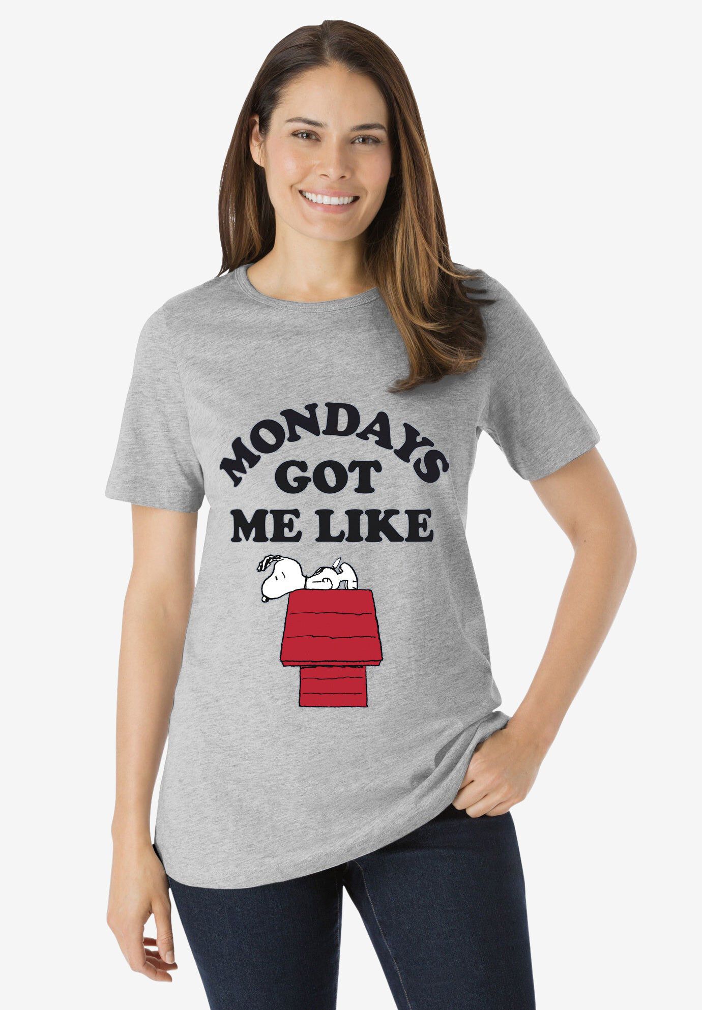 Peanuts Crewneck Tee, HEATHER GREY SNOOPY, hi-res image number 0