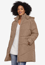 Long Puffer Coat, DARK TAUPE