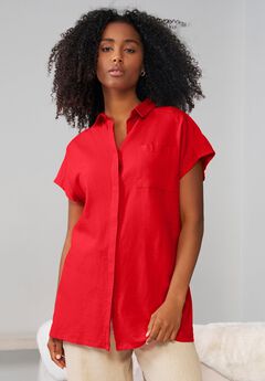 Linen-Blend Button Front Tunic